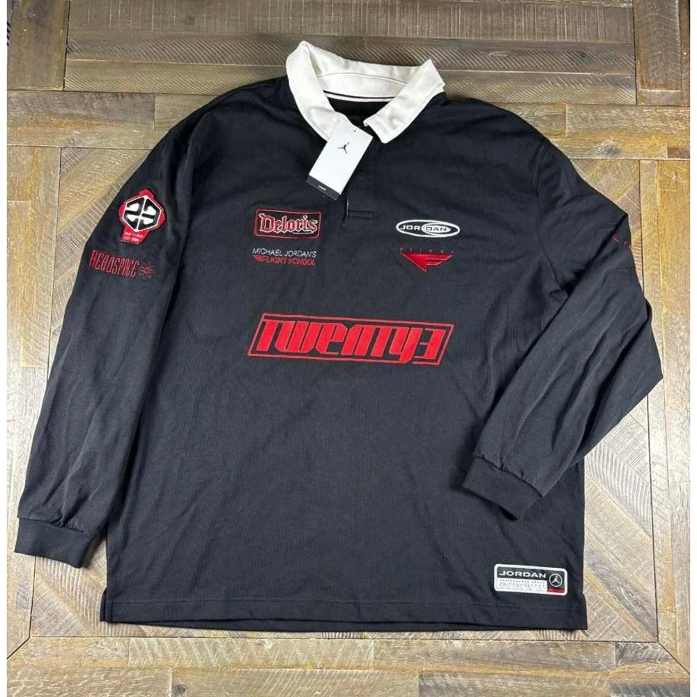 Jordan Flight School Rugby Shirt Mens XXL Black Long Sleeve HF9323-010 NWT